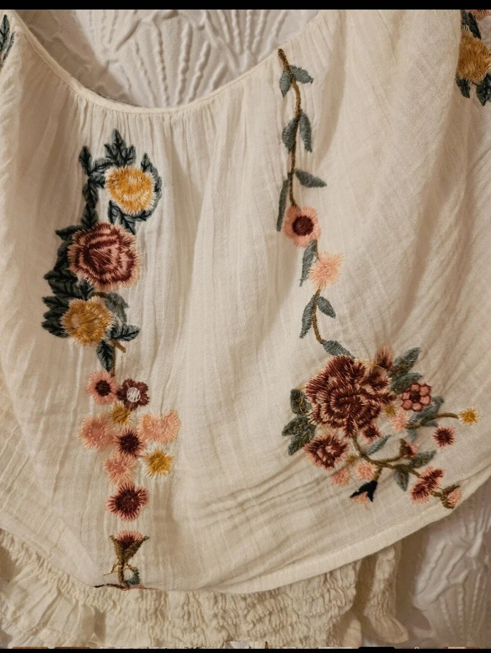 Embroidered Ivory Floral Peasant Top - Picture 10 of 12